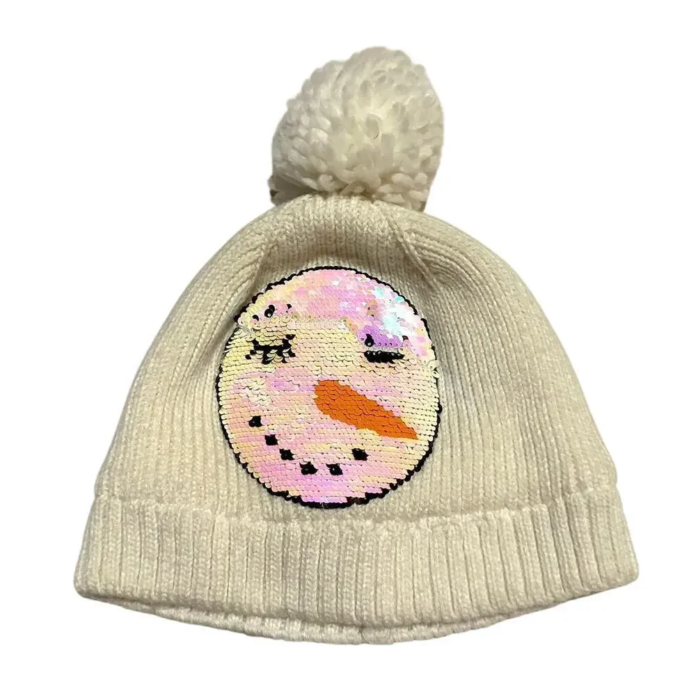 N'ice Caps Flippable Sequin Snowman Pom Pom Stocking Cap Girls S Small